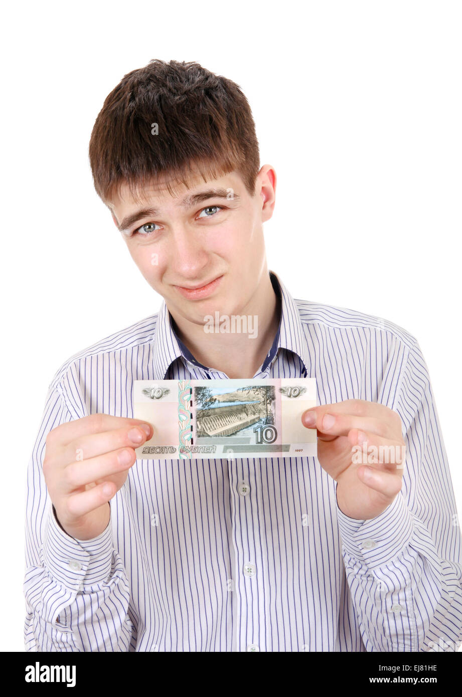 Adolescente con banca russa nota Foto Stock