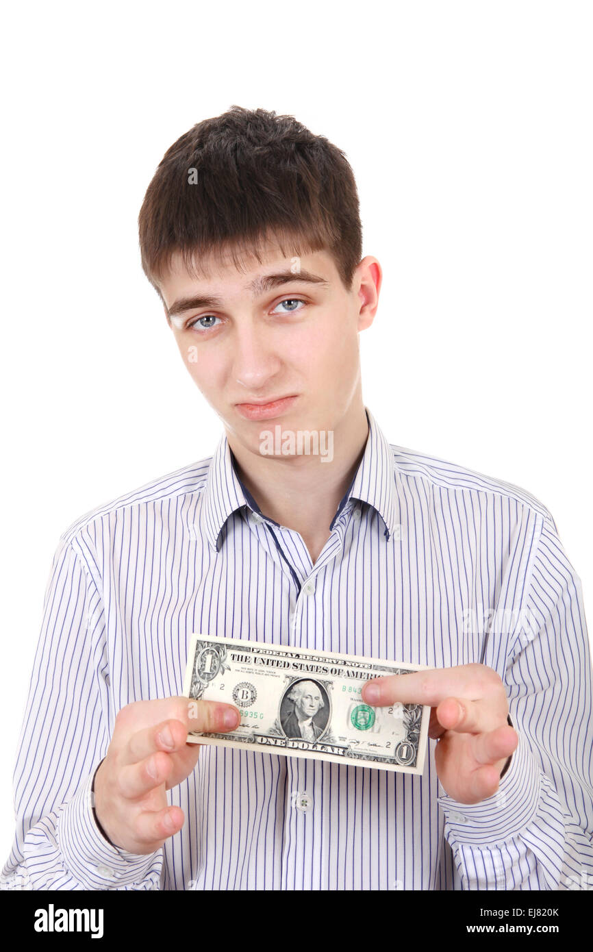 Triste adolescente con un dollaro Foto Stock