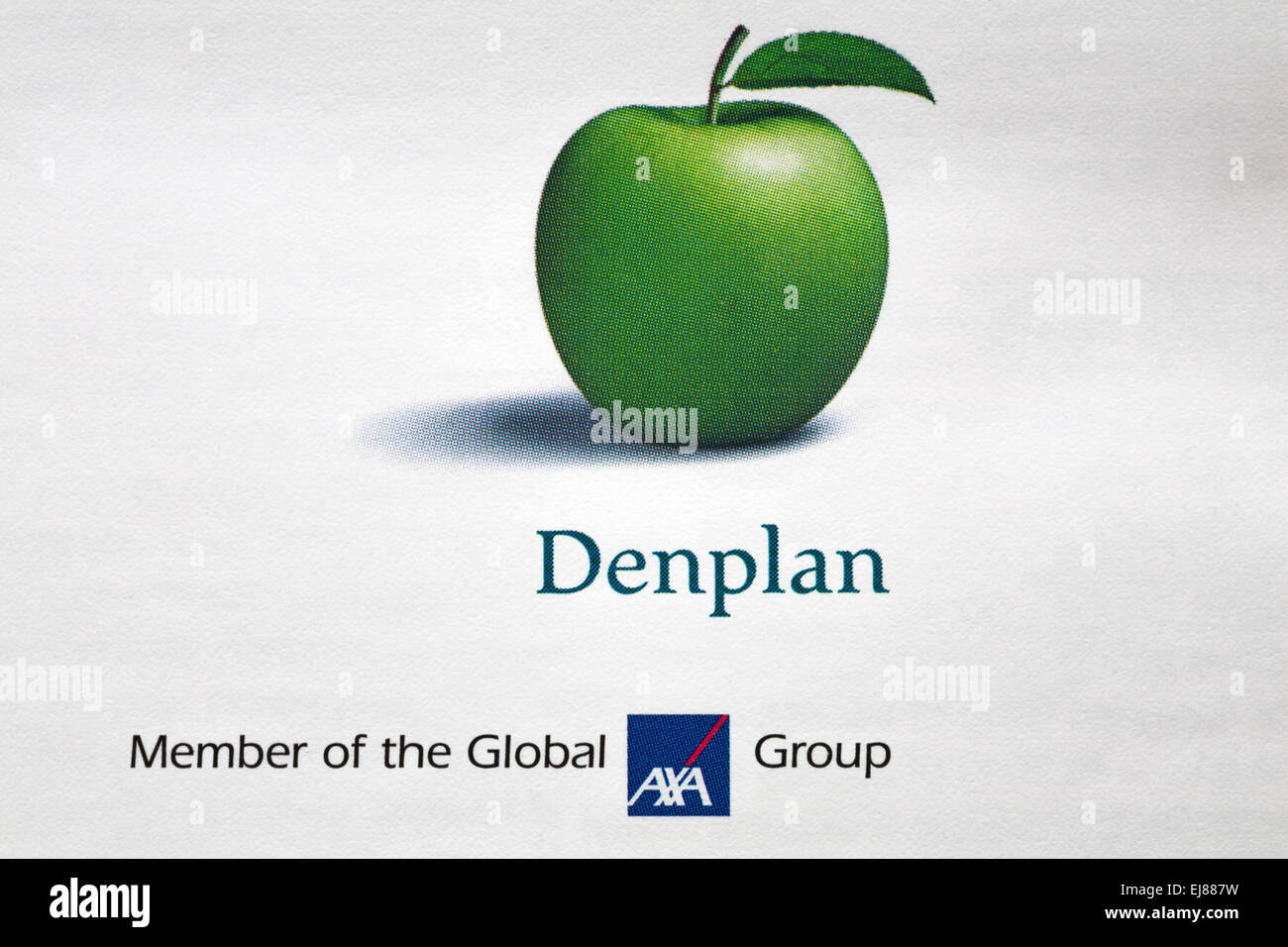 Elemento Denplan globale del Gruppo AXA logo sulla letteratura Foto Stock