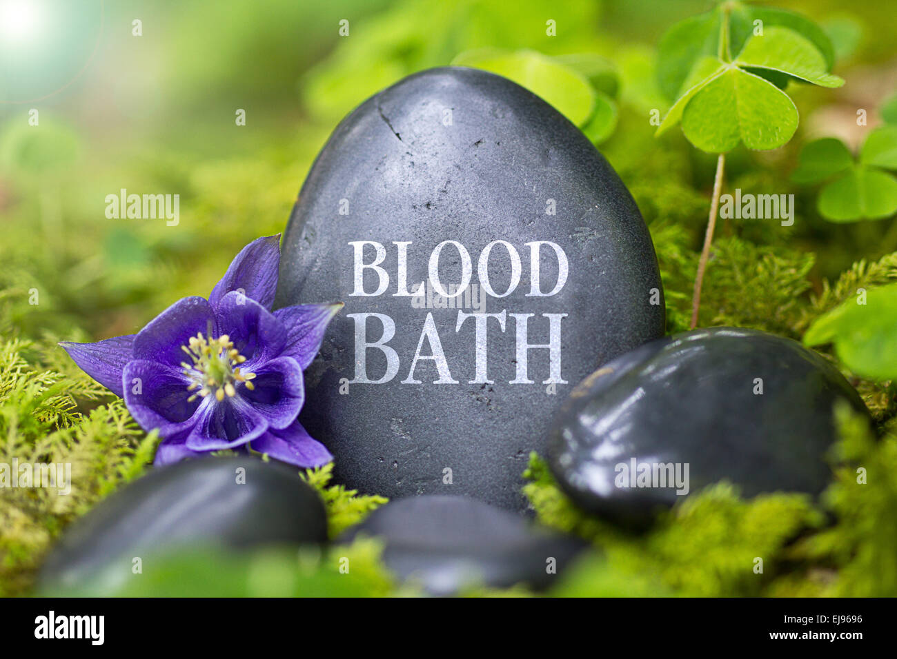 Pietra Nera con la parola "bagno di sangue" Foto Stock