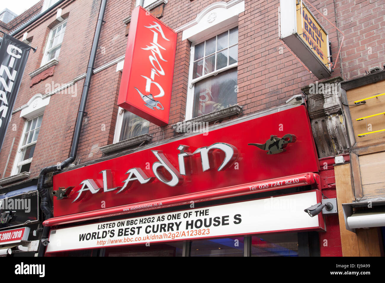 Aladin Curry Indiano House Restaurant, Brick Lane; Spitalfields; Londra; Inghilterra; Regno Unito Foto Stock