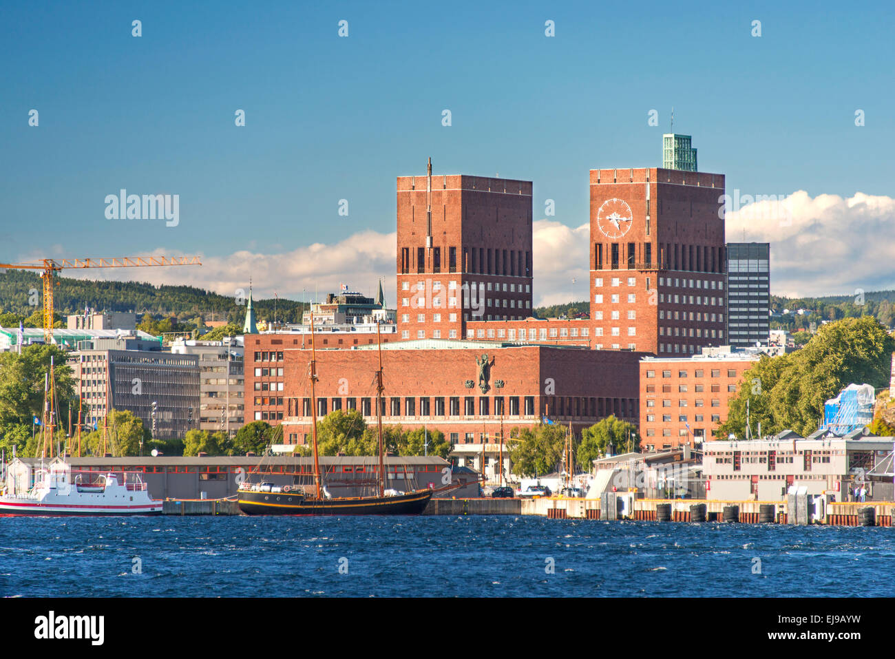 Il Municipio di Oslo e del porto Foto Stock