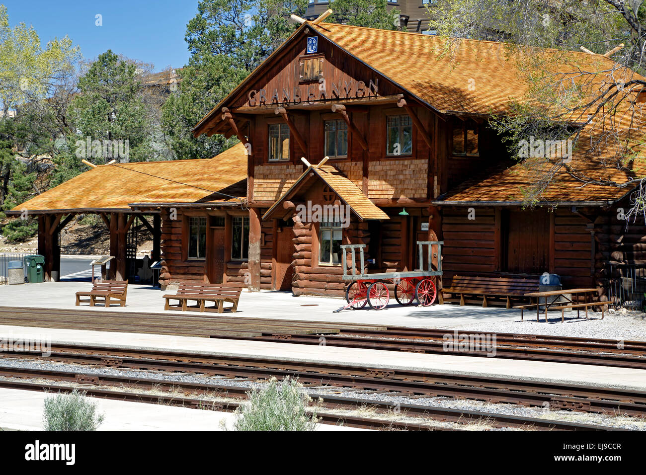 Storico Grand Canyon Railway Depot, il Parco Nazionale del Grand Canyon, Arizona USA Foto Stock