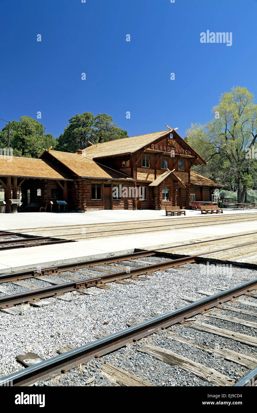 Storico Grand Canyon Railway Depot, il Parco Nazionale del Grand Canyon, Arizona USA Foto Stock