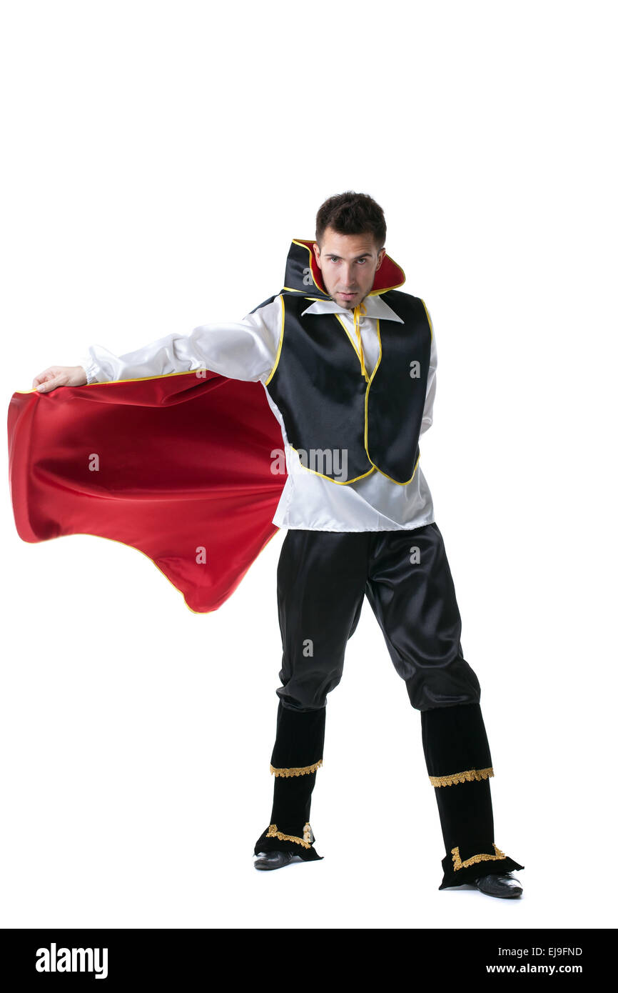 Modello maschile in posa in costume di illusionista Foto Stock