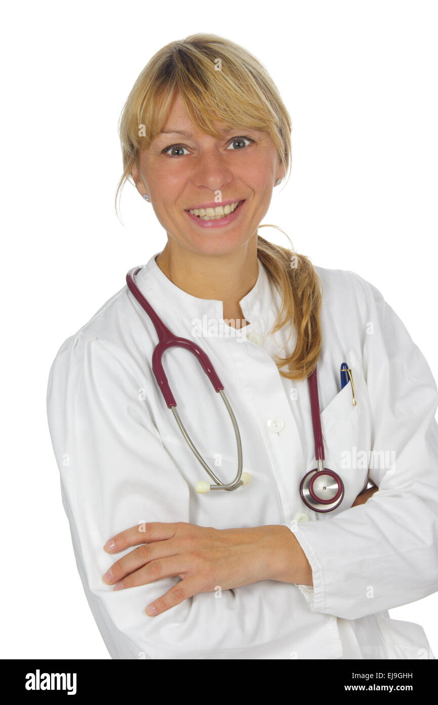 Medico donna con stetoscopio medicinali Foto Stock