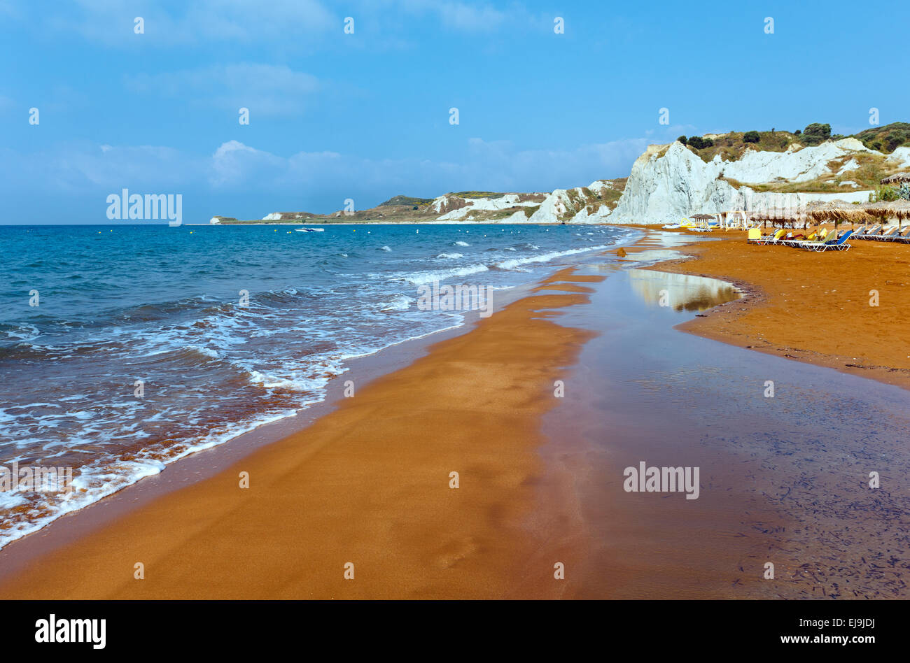 Xi Beach Vista la mattina (Grecia, Cefalonia). Foto Stock