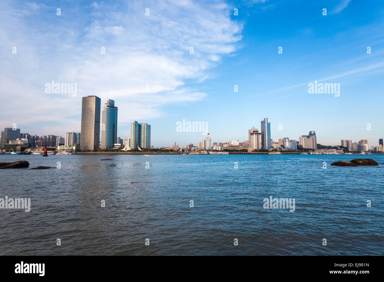 Xiamen skyline al tramonto Foto Stock