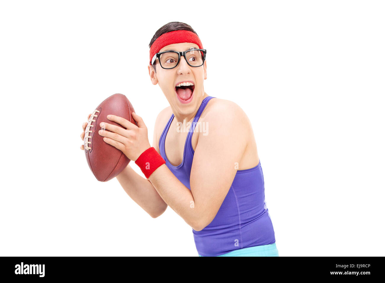 Giovani da stupidi guy in sportswear giocando a calcio isolati su sfondo  bianco Foto stock - Alamy