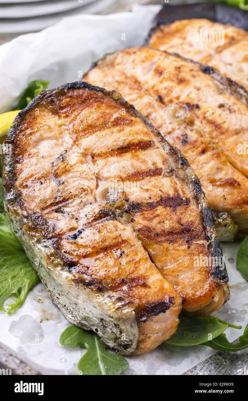 salmone alla griglia Foto Stock
