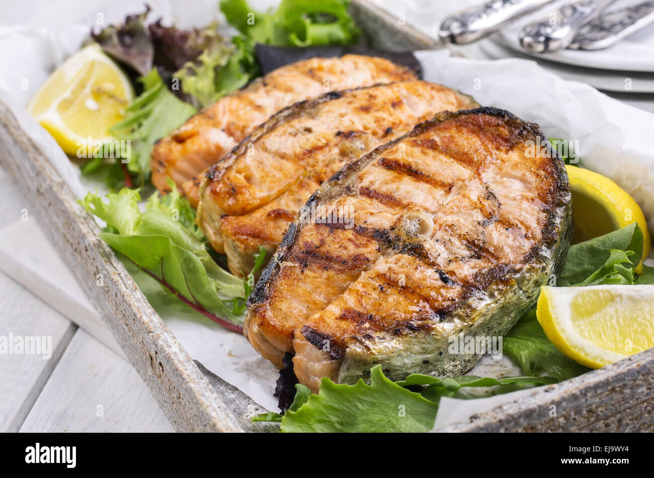 salmone alla griglia Foto Stock