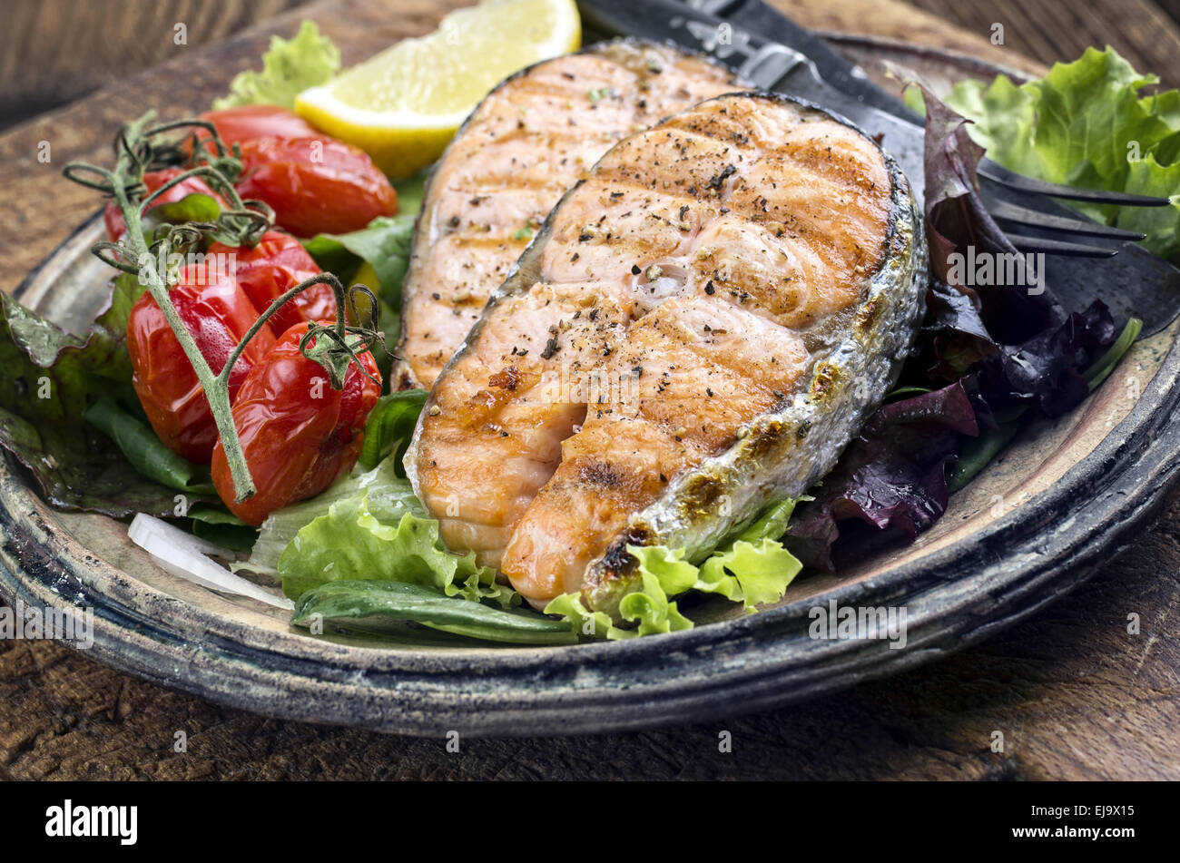 salmone alla griglia Foto Stock