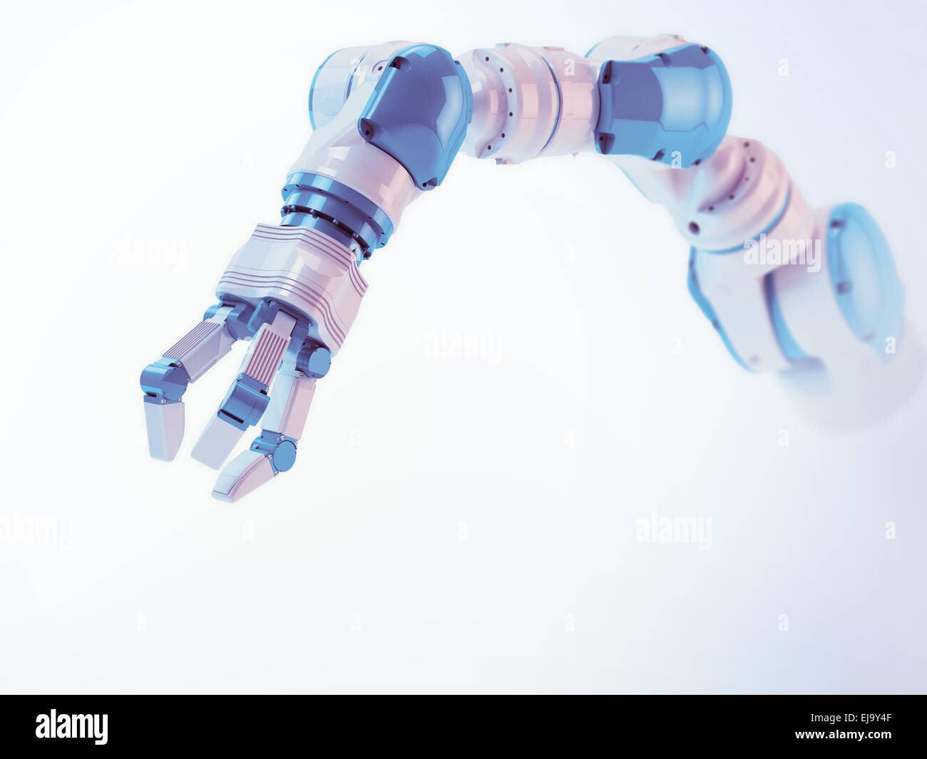 Un robot industriale braccio su bianco Foto Stock