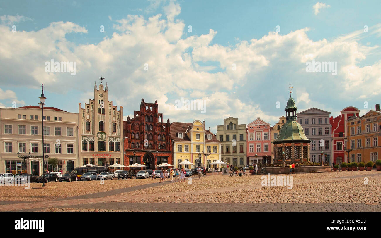 Luogo di mercato città anseatica di Wismar in Germania Foto Stock