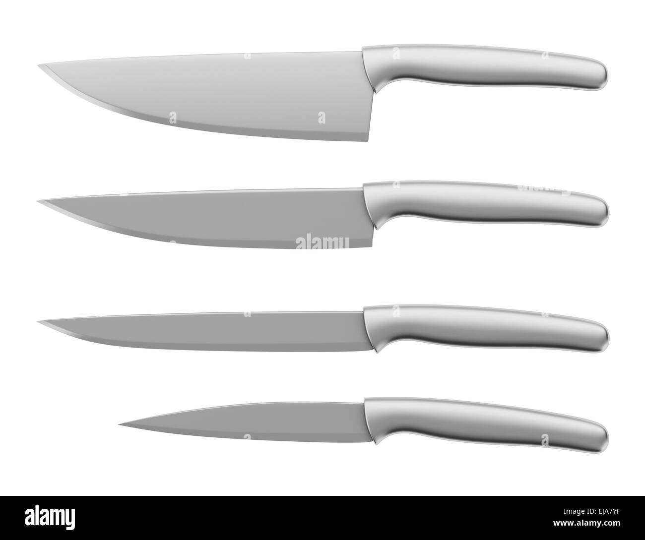 Set di coltelli da cucina isolati su sfondo bianco Foto Stock