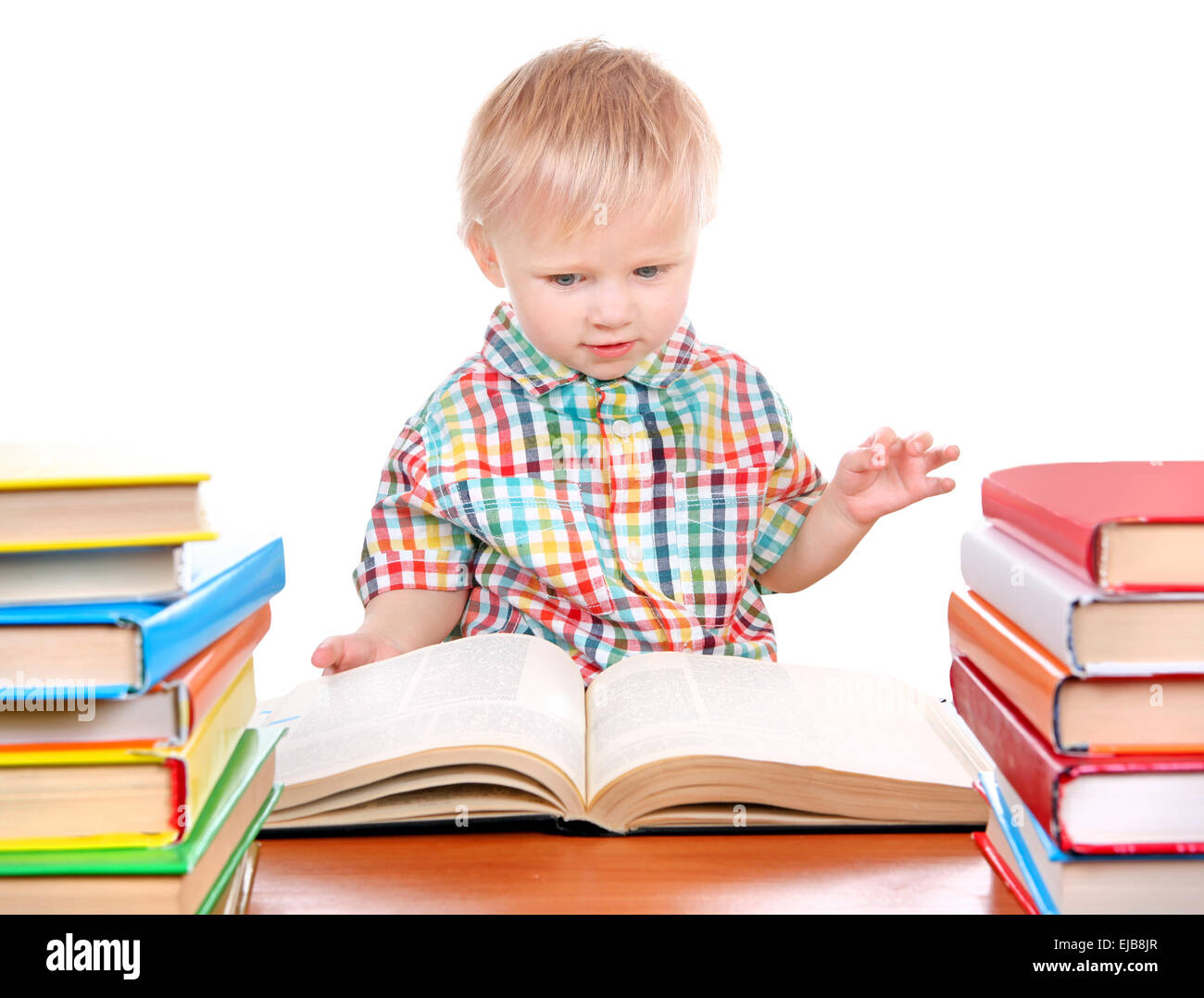 Baby Boy con i libri Foto Stock