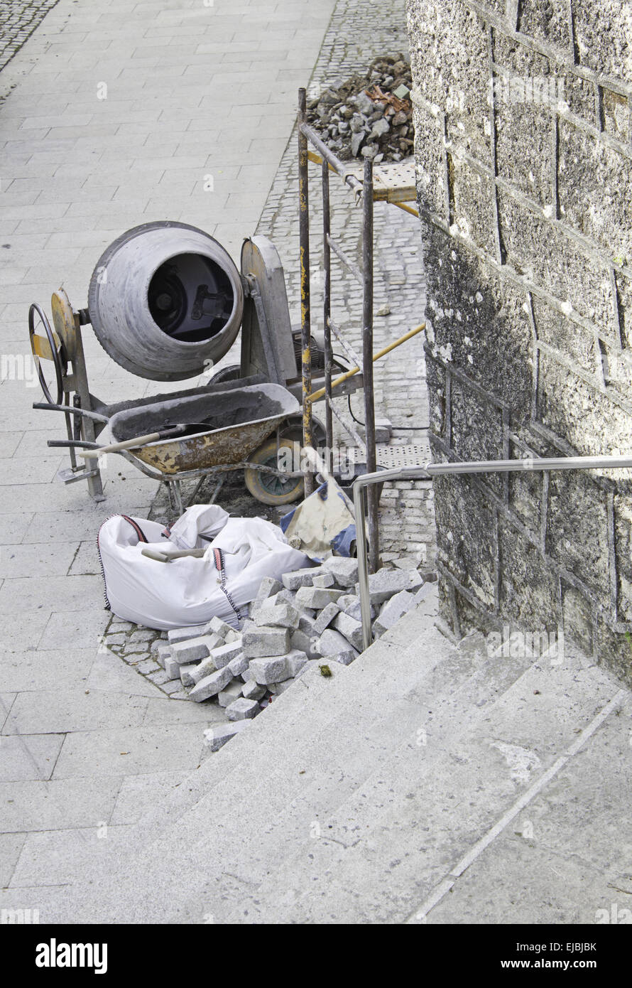 Calcestruzzo mattoni cemento nella facciata, costruzione e architettura Foto Stock