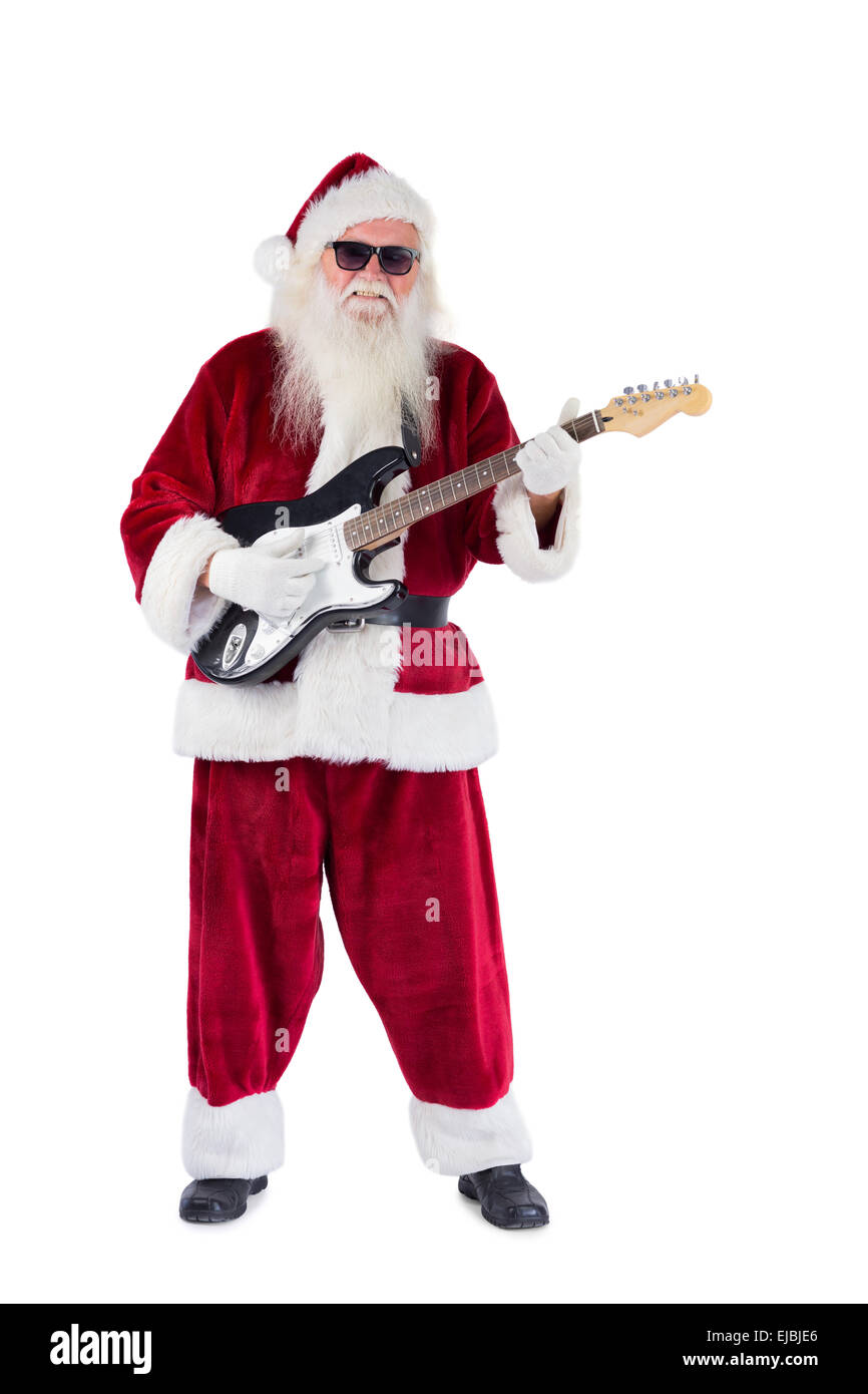 Santa Claus suona la chitarra con occhiali da sole Foto Stock