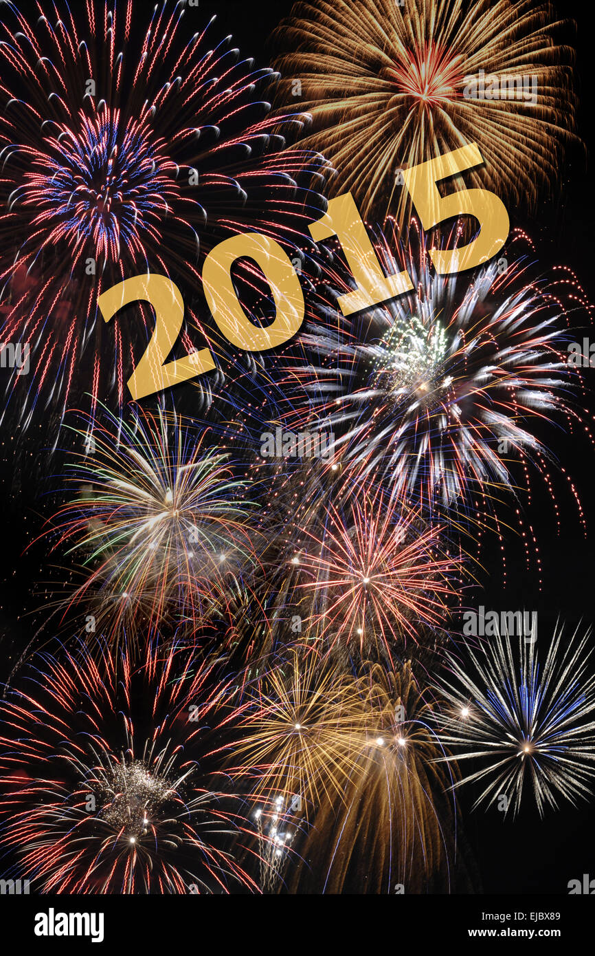 Felice anno nuovo 2015 con fuochi d'artificio Foto Stock