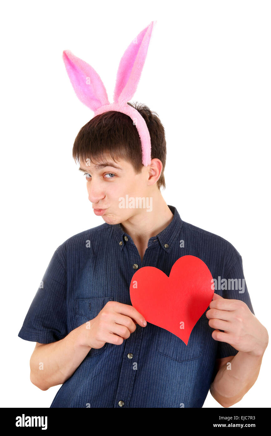 Adolescente con orecchie di coniglietto e del cuore Foto Stock