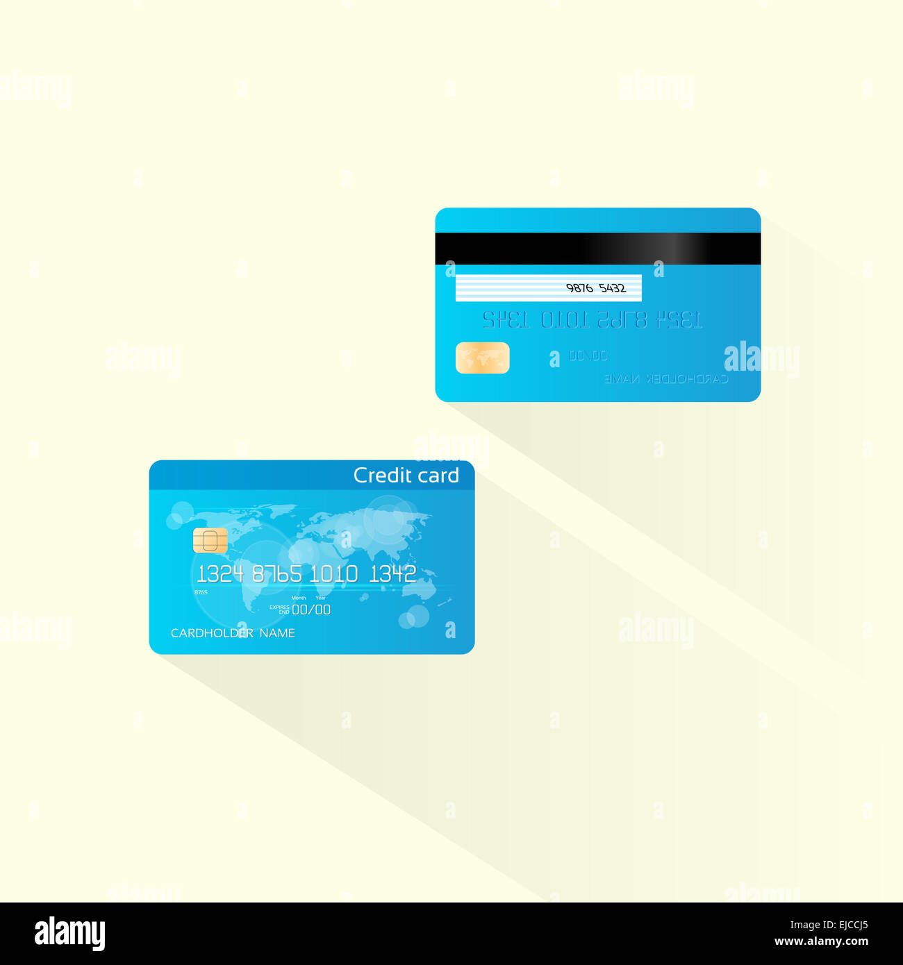 Carta di credito blu con chip realistico illustrazione vettoriale, due lati  anteriore e posteriore design piatto Foto stock - Alamy
