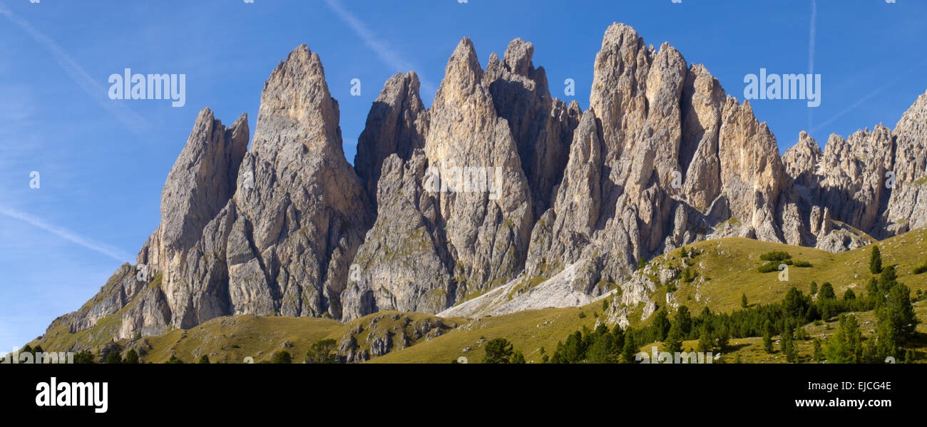 Geisler montagne a Dolomiti in Italia Foto Stock