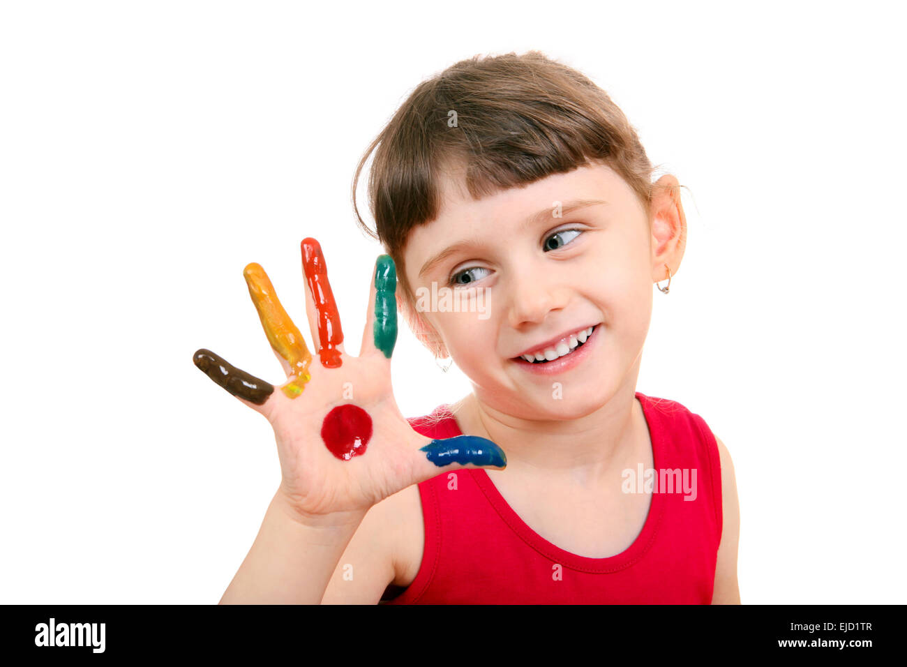 Bambina con dipinto di Palm Foto Stock