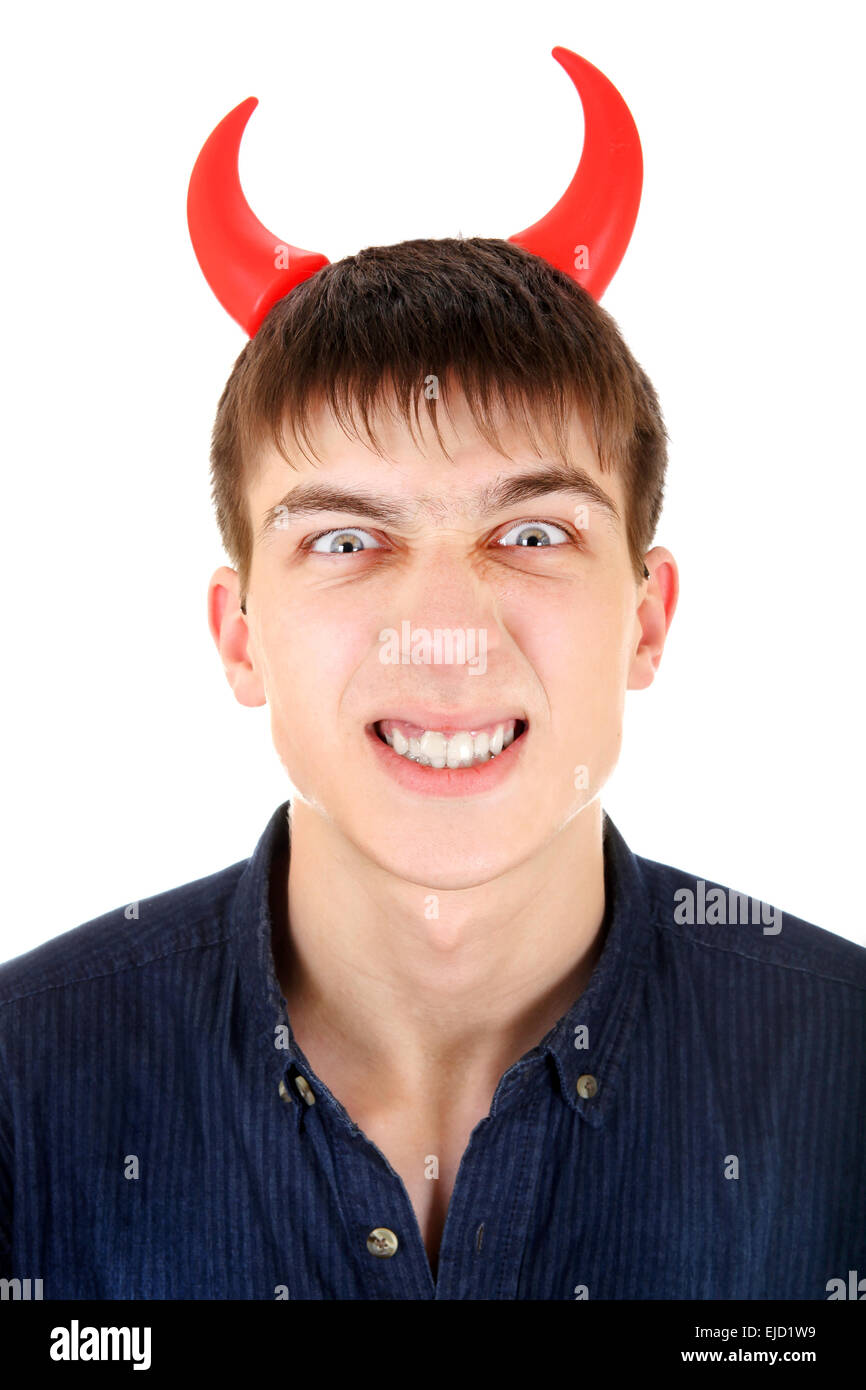 Adolescente con diavolo corna Foto Stock