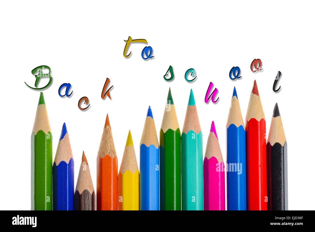 Si torna a scuola - matite di colorante isolato su sfondo bianco Foto Stock