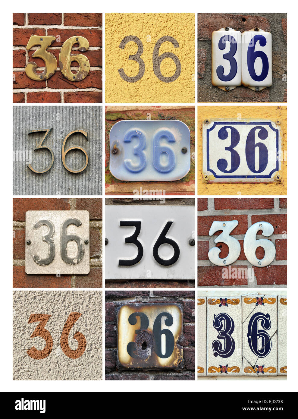 Numero 36 - Collage di numeri per casa trentasei Foto Stock
