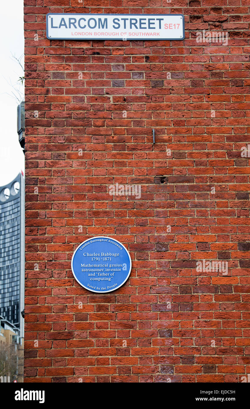 Charles Babbage placca in Southwark - London REGNO UNITO Foto Stock