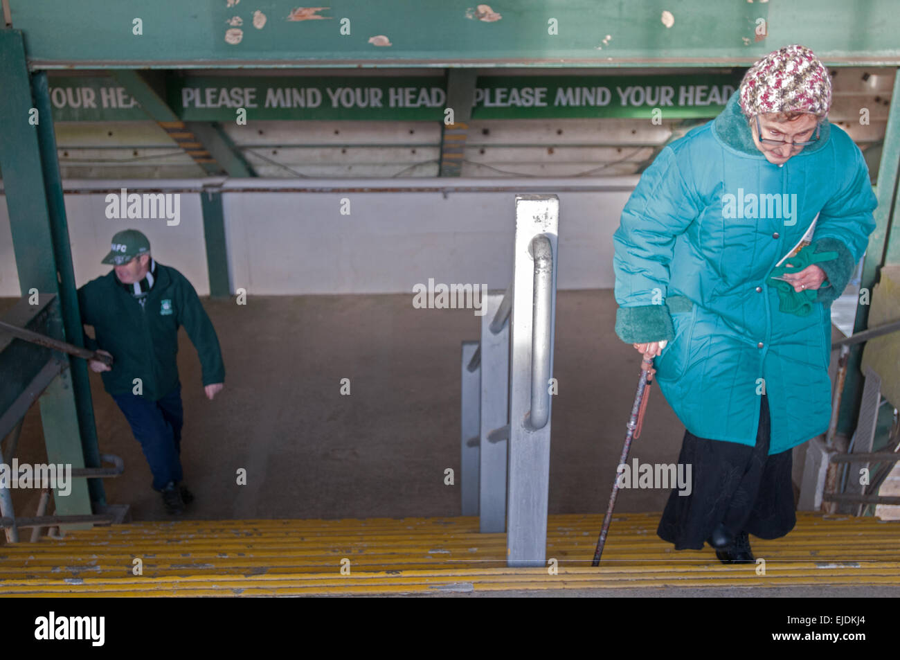 Un anziano sostenitore femmina a Plymouth Argyle F.C Foto Stock