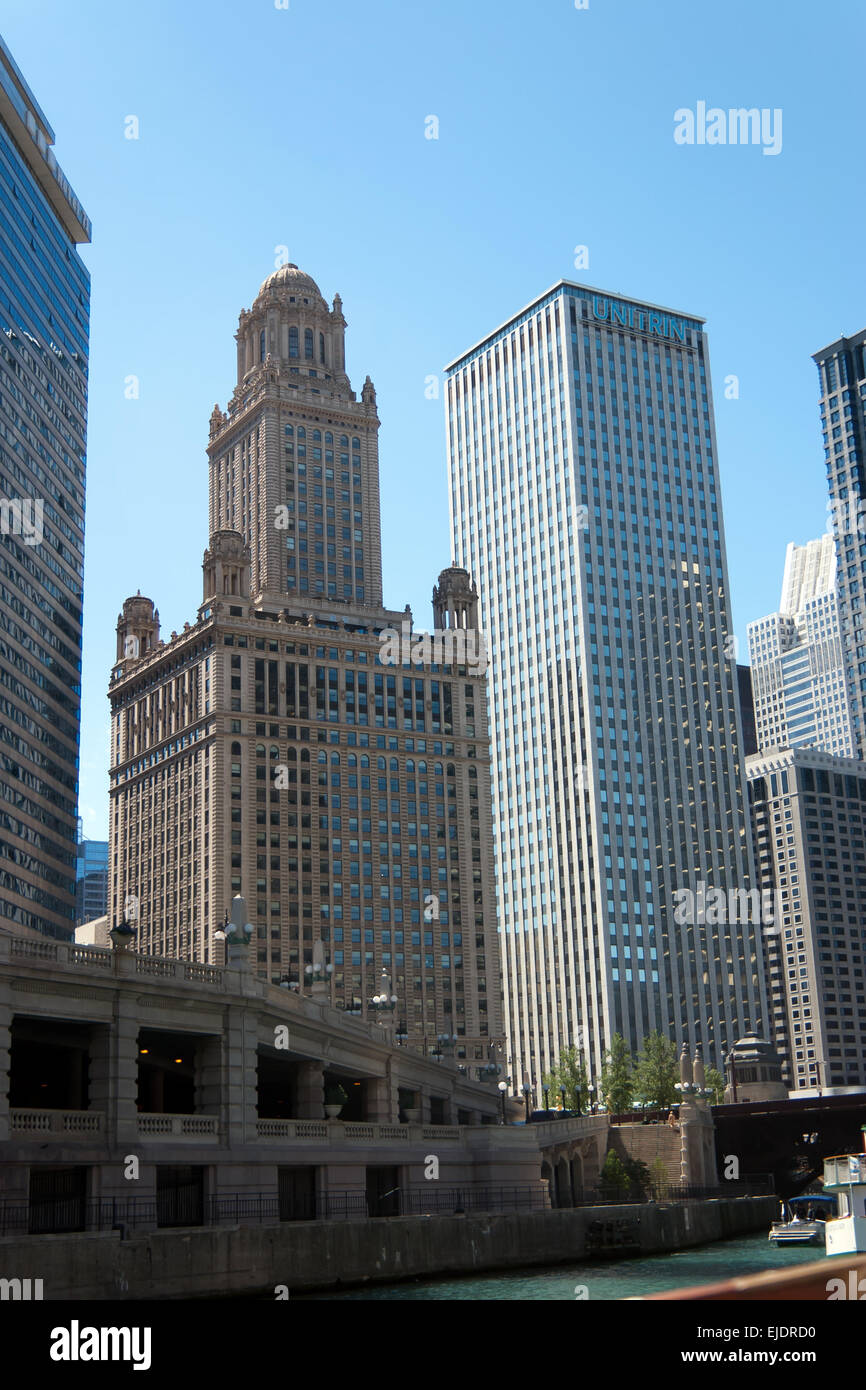 Vista di uptown Chicago prese nel Loop vicino alla zona del fiume Chicago. Foto Stock