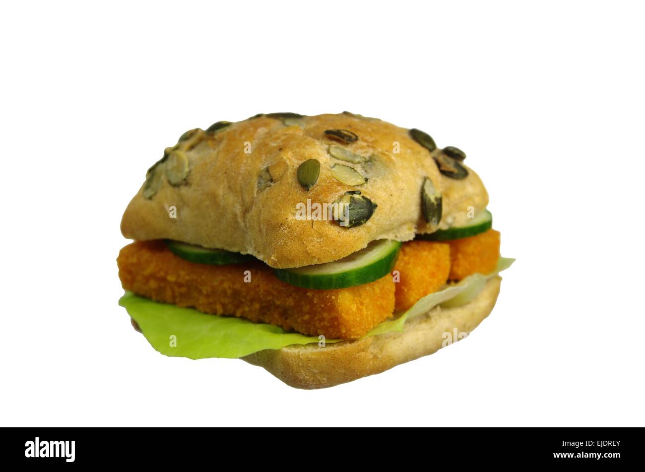 Hamburger di pesce isolato su sfondo bianco Foto Stock