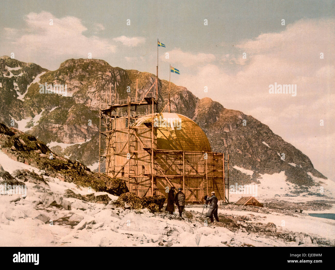 Andree la stazione in Danskoen (cioè, Danskøya), Spitzbergen, Norvegia - la stazione di explorer svedese Salomon August Andrée (1854-1897), che ha cercato di viaggiare verso il Polo Nord con un palloncino di idrogeno, circa 1897 Foto Stock