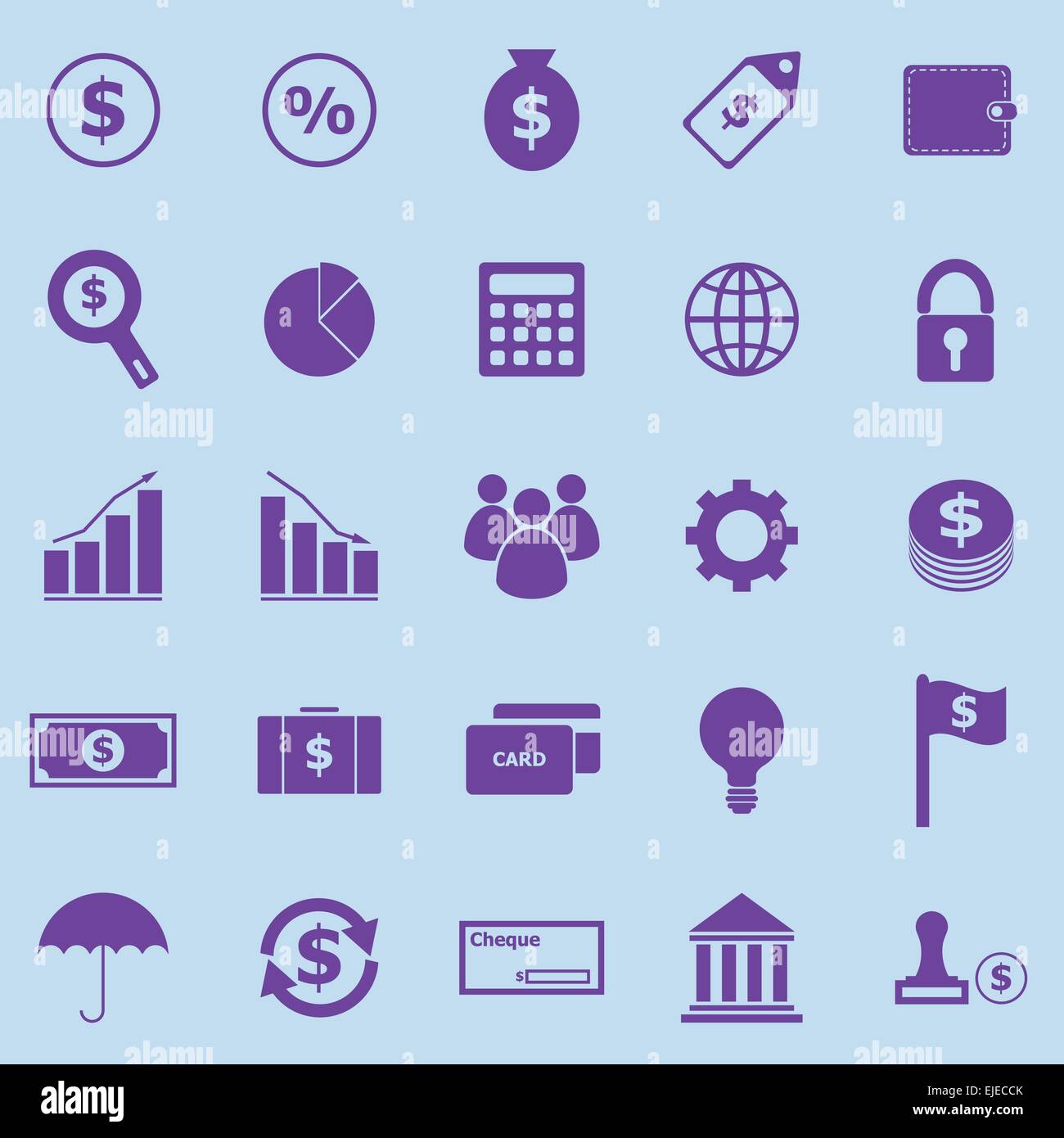 Finanza viola le icone su sfondo blu, vettore di stock Illustrazione Vettoriale