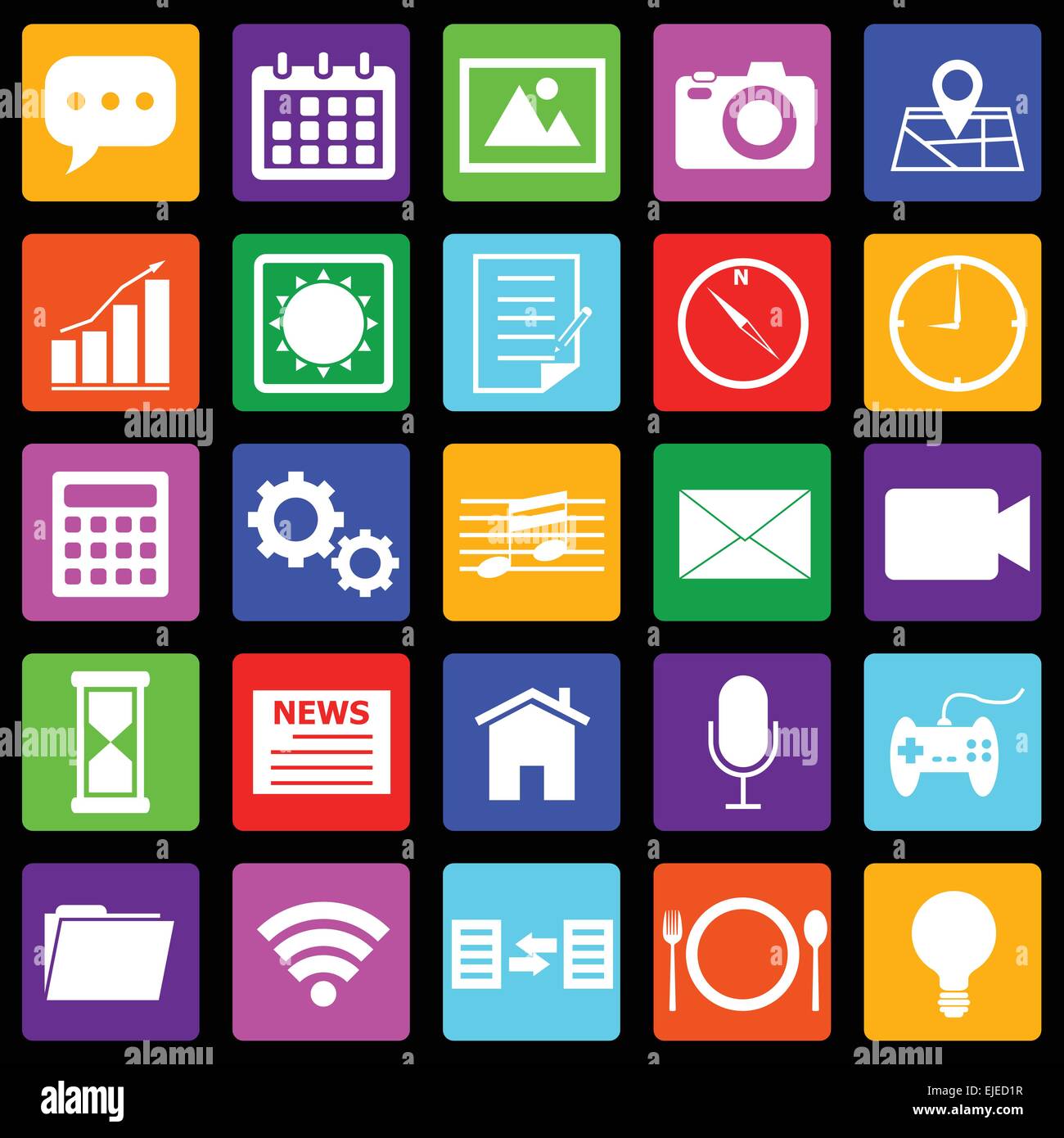 Applicazione di icone colorate su sfondo nero, vettore di stock Illustrazione Vettoriale