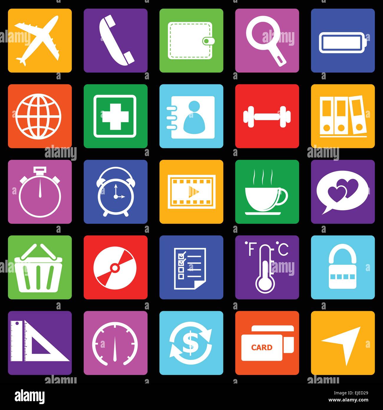 Applicazione di icone colorate su sfondo nero. Set 2, vettore di stock Illustrazione Vettoriale