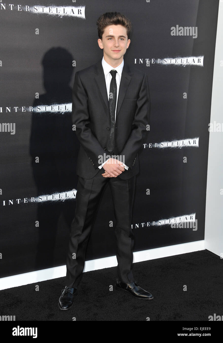 LOS ANGELES, CA - Ottobre 26, 2014: Timothee Chalamet presso il Los Angeles premiere del suo film a interstellare la leva TCL Chinese Theatre, Hollywood. Foto Stock