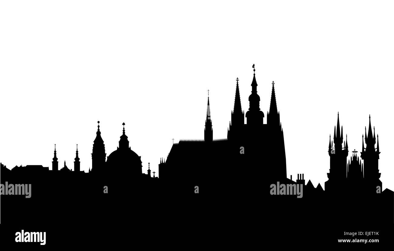 I luoghi più famosi di Praga - il castello di Praga, la chiesa di Saint Nikolas, chiesa della Vergine Maria di Tyn anteriore Illustrazione Vettoriale