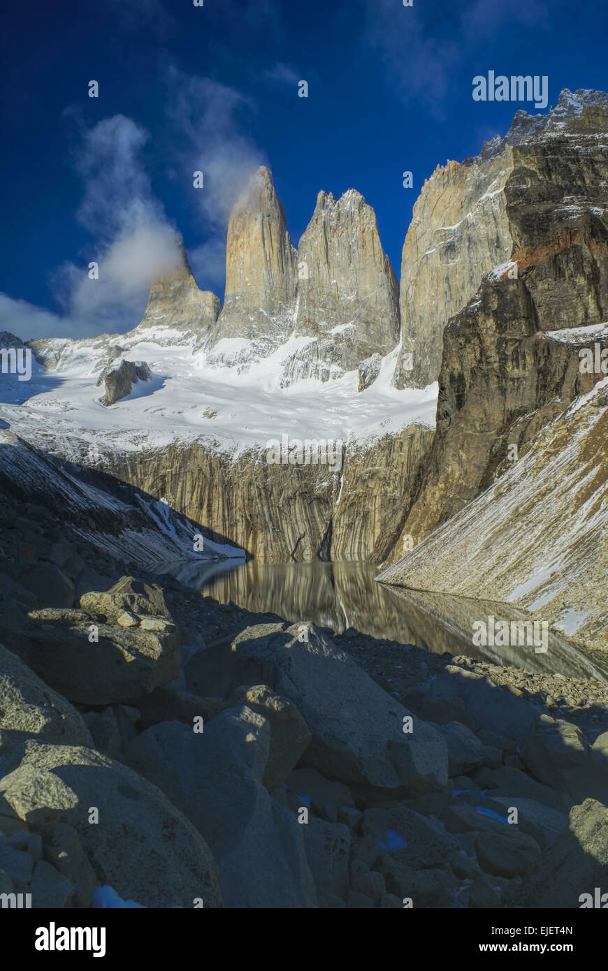 Bella vista la mattina di Torres del Paine in sud americana Andes Foto Stock