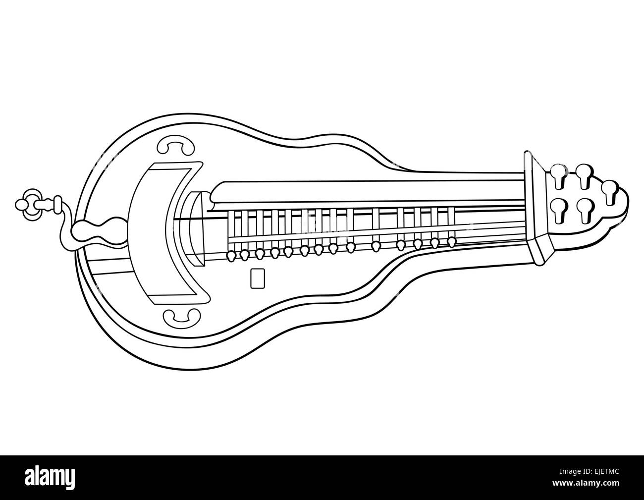 Illustrazione del vecchio strumento musicale - ghironda - organetto Illustrazione Vettoriale