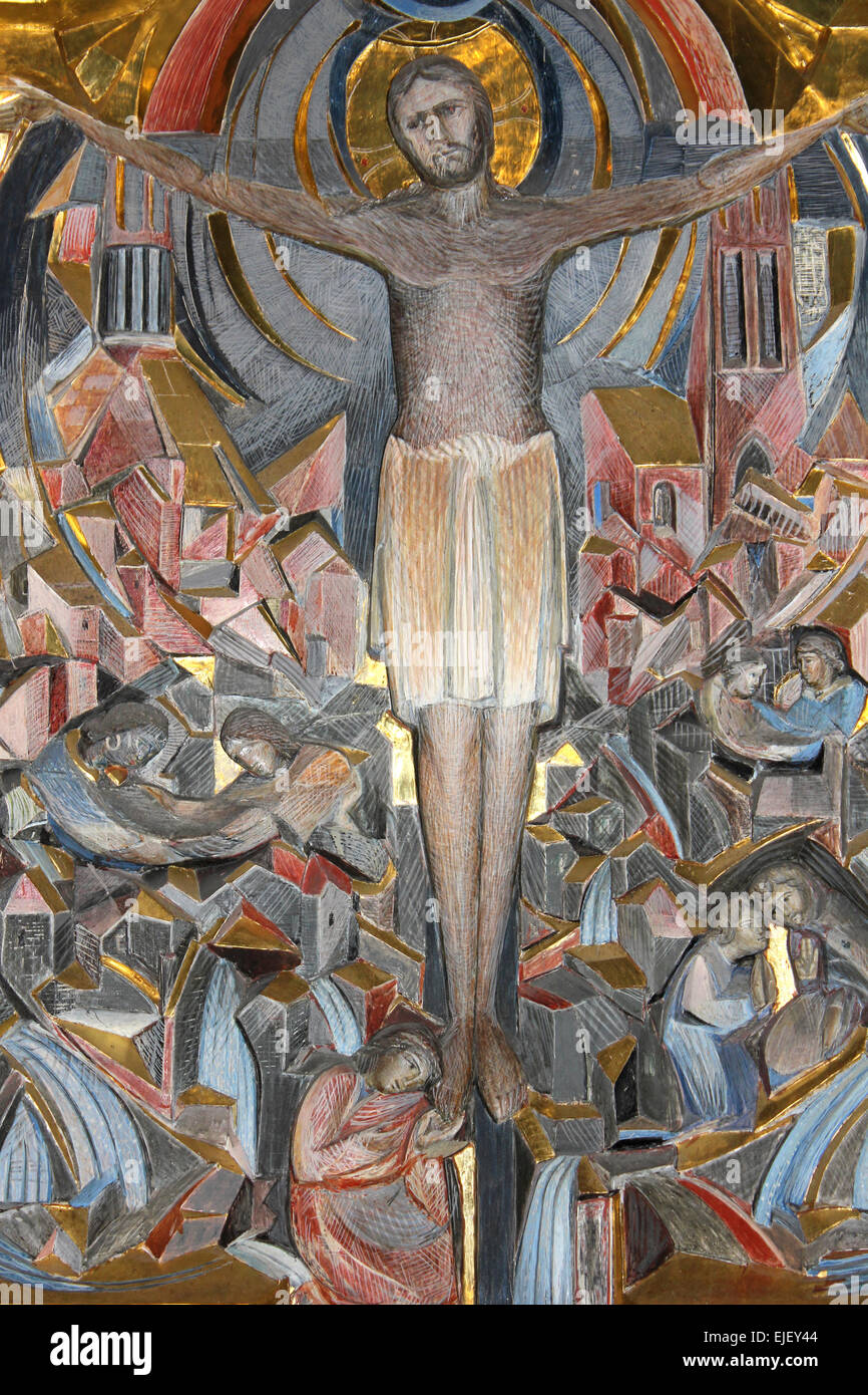 Contemporary Bassorilievo scultura della Crocifissione Foto Stock
