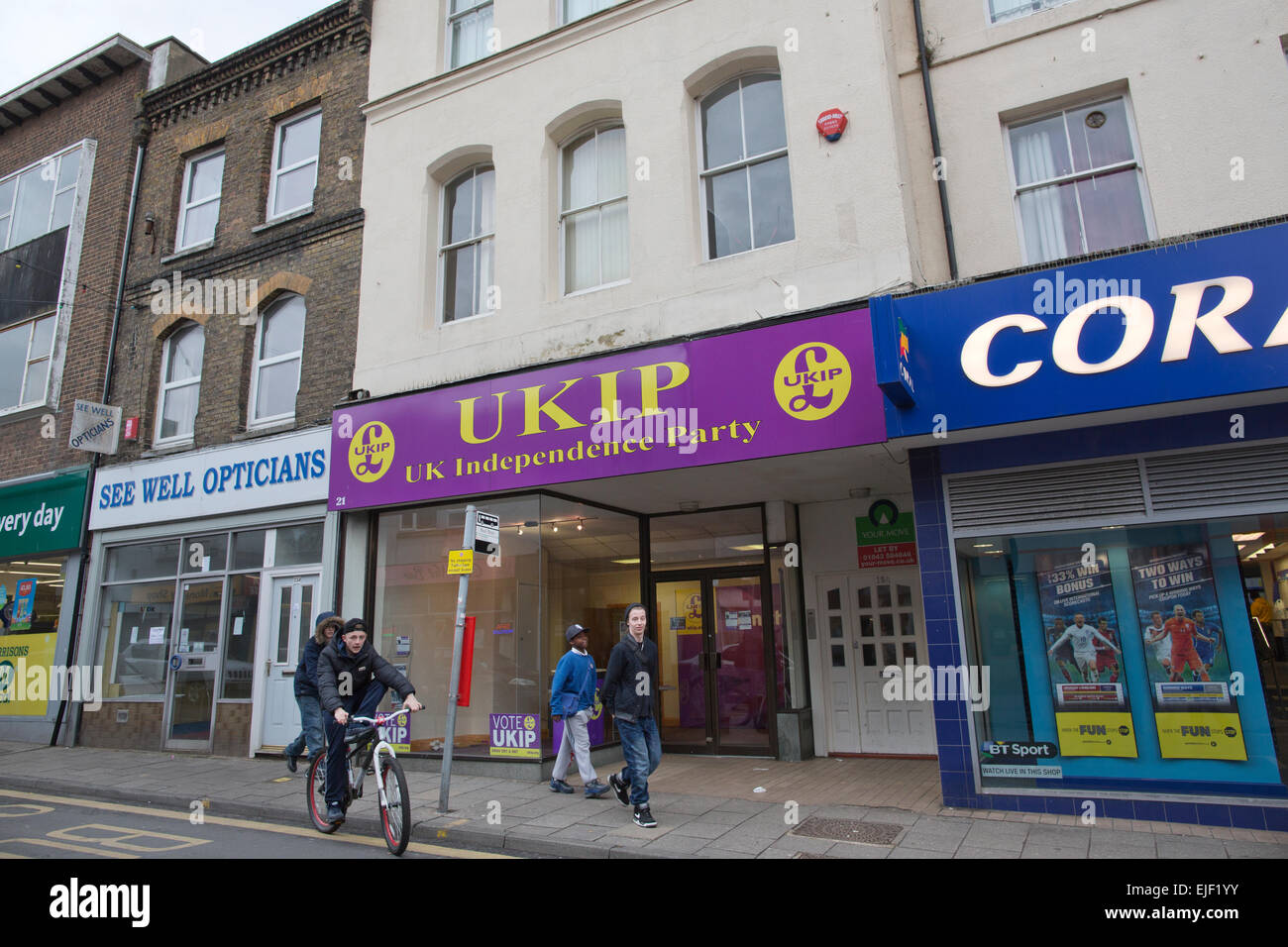 Il UKIP a sud Thanet uffici di campagna prima delle elezioni generali a Ramsgate, Regno Unito Foto Stock