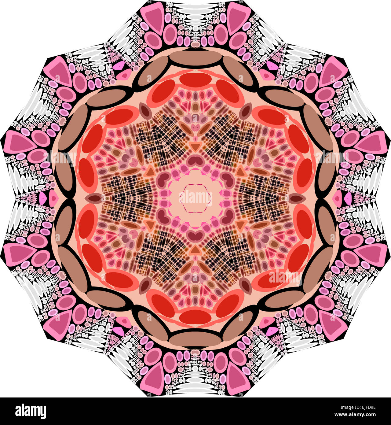 Un simbolo del Mandala illustrazione fatta di cerchi di varie dimensioni e colori. Foto Stock