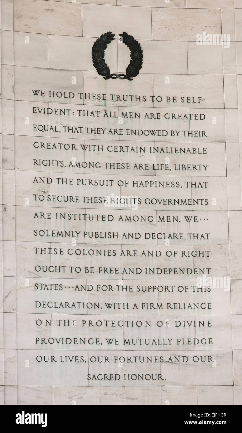 WASHINGTON, DC, Stati Uniti d'America - Jefferson Memorial, Dichiarazione di Indipendenza. Foto Stock