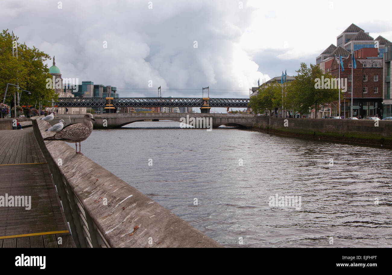 Una vista lungo il fiume Liffey, Dublino, Irlanda Foto Stock