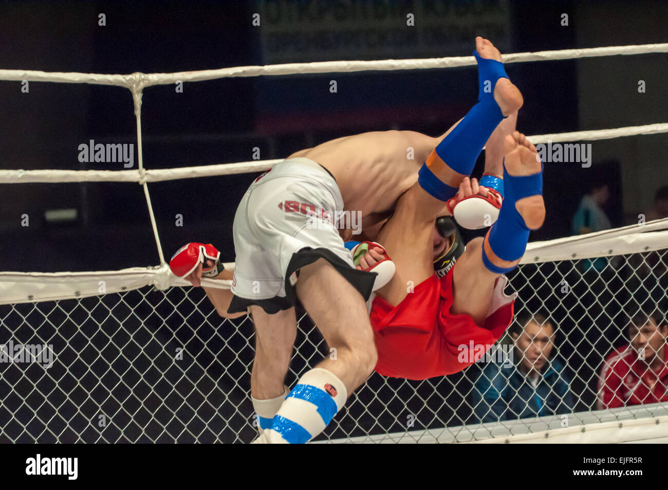 ORENBURG, regione di Orenburg, Russia - 21 Febbraio 2015: lotta in mixed martial arts fighters su open cup di Orenburg regione mixed martial art (MMA) Foto Stock