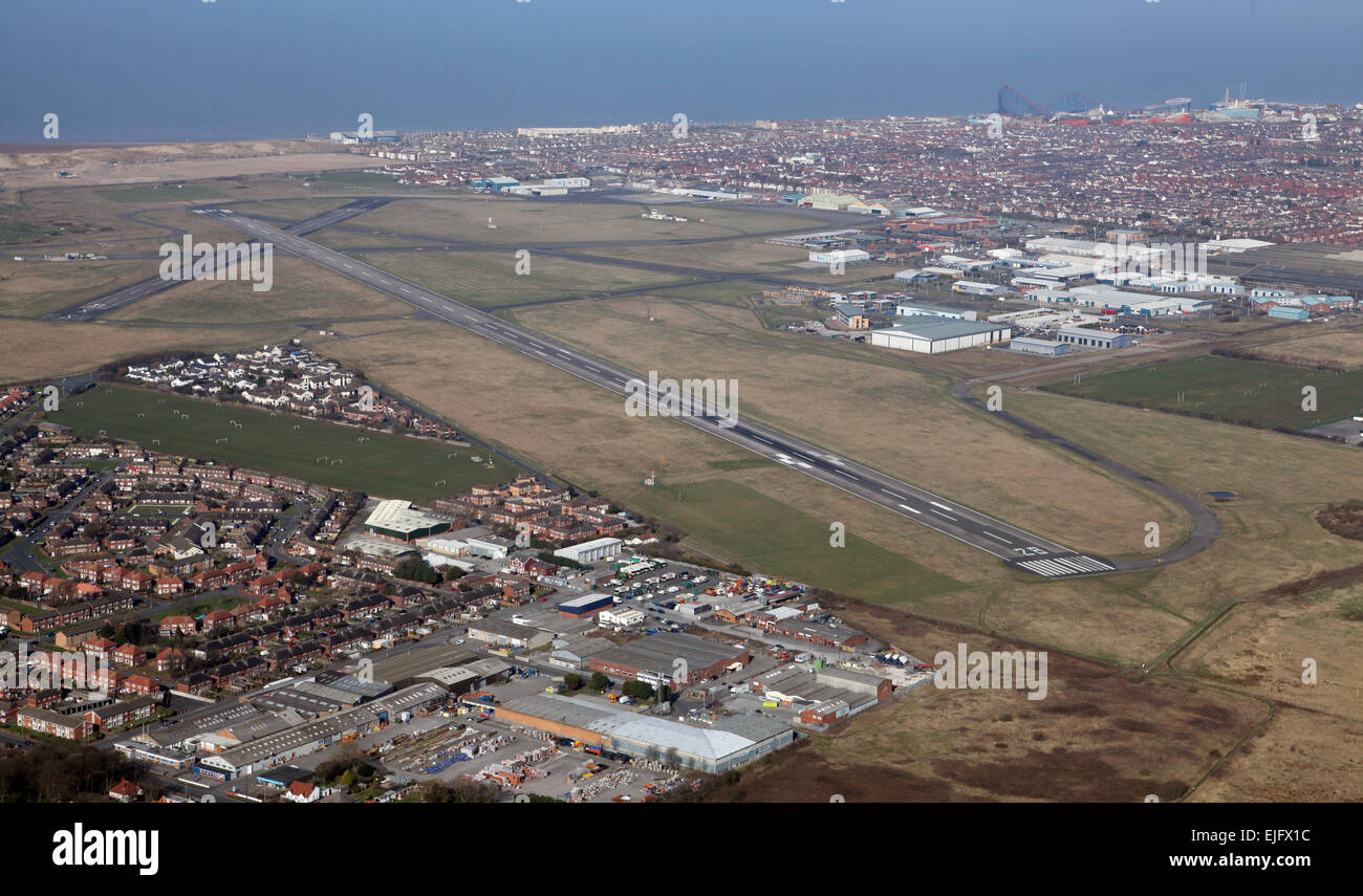 Vista aerea del Blackpool Airport in Lancashire, Regno Unito Foto Stock