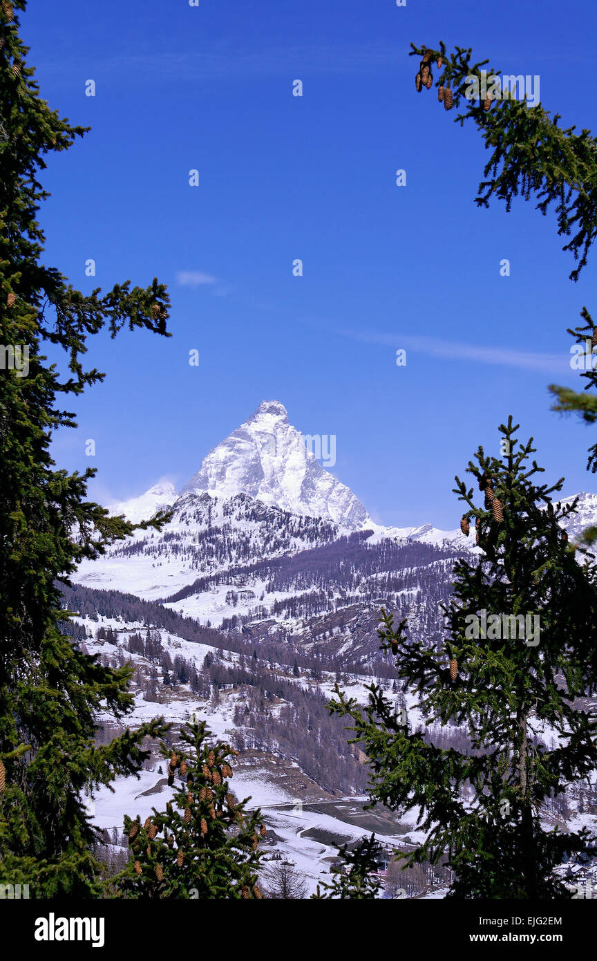 - Cervino Matterhorn visto da Torgnon Aosta Italia Foto Stock